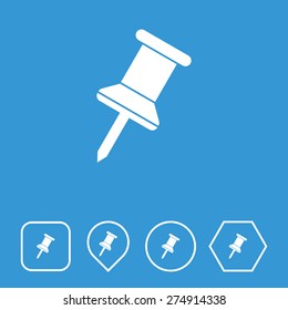 Push Pin Icon on Flat UI Colors with Different Shapes. Eps-10.