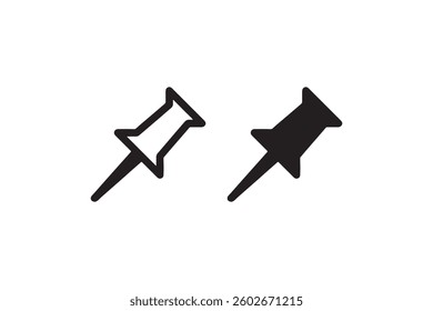 Push pin icon in outline and solid style Vector