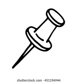  Push pin icon. Outlined on white background.
