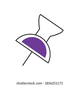 Pin-Symbol auf weißem Hintergrund, Halbzeitehalber-Stil, Vektorgrafik