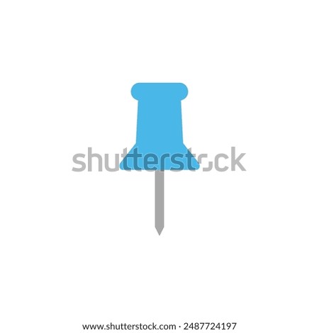 Push pin icon set in blue color solid outline flat style. social media, Instagram pin icon. needle, pinned, attach, and note symbol. outlined, flat, vector icon, thumb stick, Paperclip.
