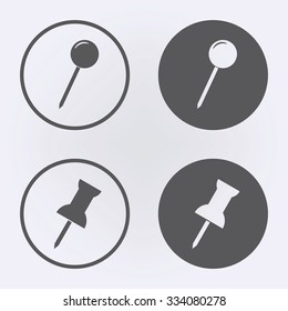 Push Pin Icon Set In Circle . Vector Illustration