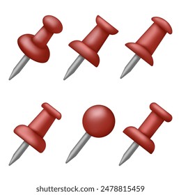 Push-Pin-Symbolsatz. Realistischer Stil. Vektorillustration.