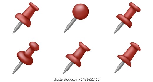 Push pin icon set. Realistic style.