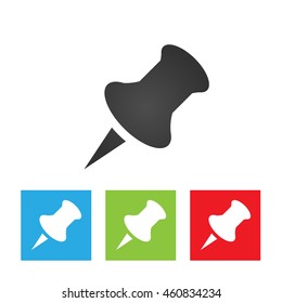 Push pin icon. Simple logo of push pin on white background. Flat vector illustration.