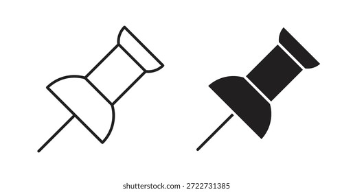 Empuje el símbolo del icono del alfiler. Vector EPS 10. icono de línea y glifo