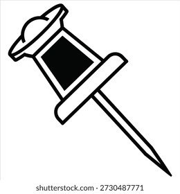 Empuje el icono de pin, simbolizando una nota, recordatorio, marcando una ubicación o fijando una idea en un diseño plano simple.