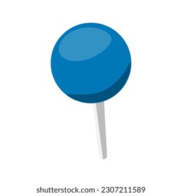 Push pin icon. Thumbtack office supply. Sharp needle button with colorful head for attaching papers, memos and notes to boards in offices, schools, homes. Isolated vector illustration on white.