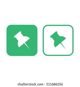 Push pin icon vector. Green and white