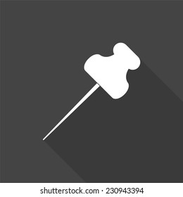 push pin icon - vector illustration with long shadow isolated on gray 