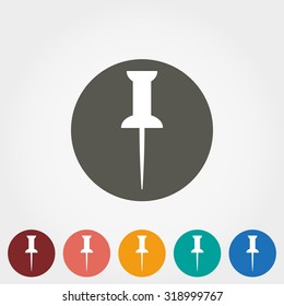 Push pin. Icon for web and mobile application. Vector illustration on a button. Flat design style.