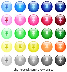 Iconos de pin push en conjunto de 25 botones esféricos brillante de color