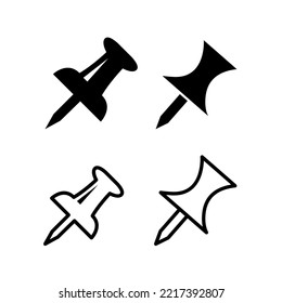 Push Pin Icons Set In Flat Style Vector Illustration.