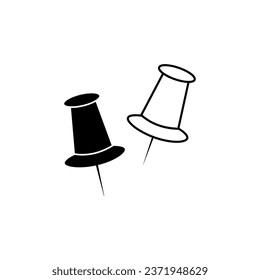 Push pin icons set. Thumbtack for note attach collection. Paperclip symbol. Pushpin flat and line style collection. A needle for fixing on a board or map - stock vector.
