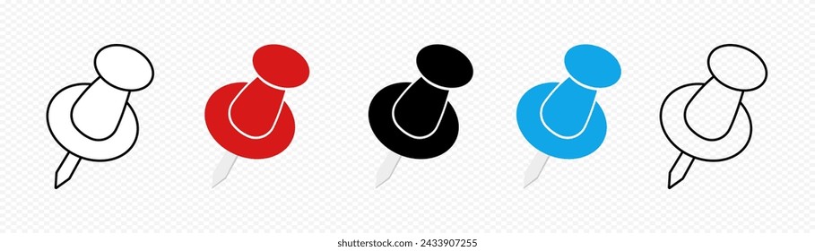 Push pin icons set. Thumbtack collection. Vector graphics