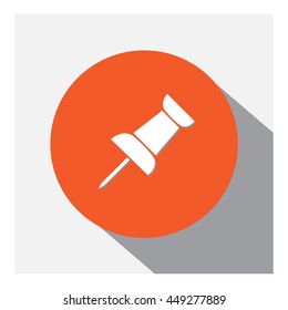 Push pin icon.Single flat on orange background, Vector illustration. 