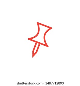 Push Pin Line Red Icon On White Background. Red Flat Style Vector Illustration.