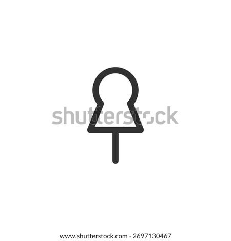 Push pin, linear icon. Office tool and reminder symbol. Line with editable stroke.