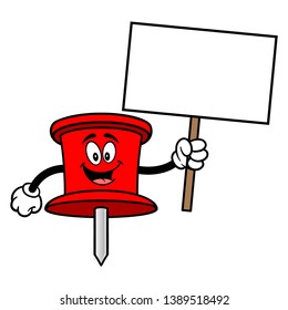 Push Pin Mascot with a Sign - A vector cartoon illustration of an office Push Pin mascot.