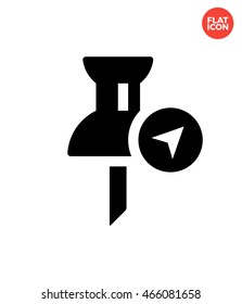 Push pin with navigation Icon Flat Style Isolated Vector Illustration