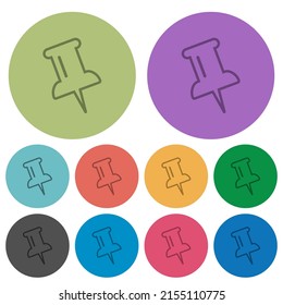 Darke, flache Symbole auf buntem Hintergrund Push-Pin-Umriss