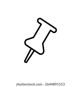 Push Pin Outline Icon for Location Marker, Reminder, or Office Supply in Minimalist Style Vector Illustration