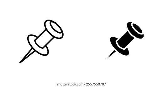 Push pin outlined and solid icon vector collection.