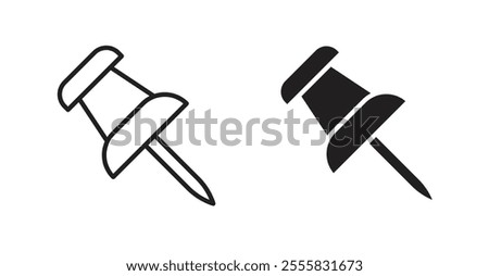 Push pin outlined and solid icon vector collection.