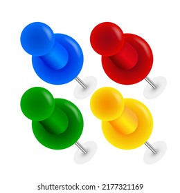 Push pin for paper notice. Thumbtacks, board tack. Vector illustration.