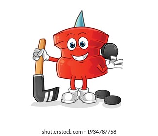 push pin playing hockey vector. cartoon character