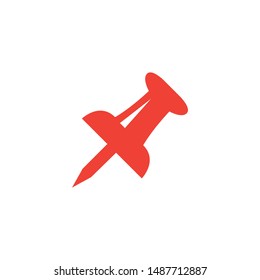 Push Pin Red Icon On White Background. Red Flat Style Vector Illustration.