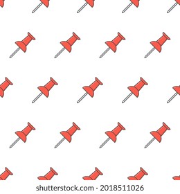 Push Pin Seamless Pattern On A White Background. School And Office Theme Vector Illustration