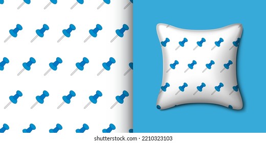 Push pin seamless pattern with pillow. Vector illustration