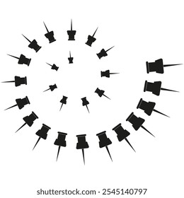 Forma de espiral del pasador de empuje. Herramienta de oficina giratoria. Icono de Vector de papelería. Blanco y negro.