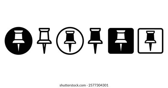 push pin symbol vector design icon simple flat illustration black white color sets