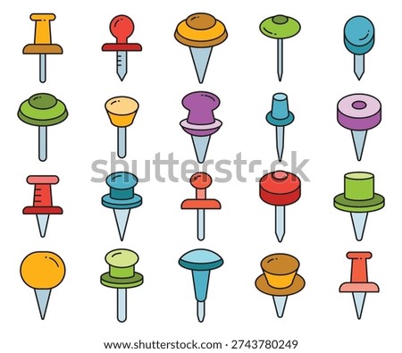 push pin and thumbtack icons set illustration