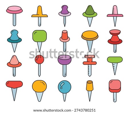 push pin and thumbtack icons set illustration