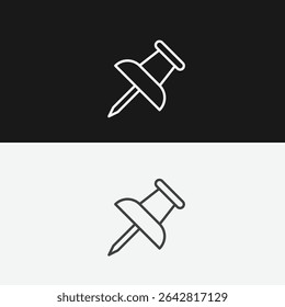 Push Pin or Thumbtack on Black and White Backgrounds, Representing Pinning or Important Notes, White Outline Icon