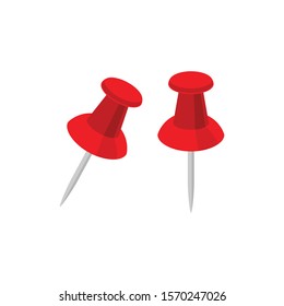 Push pin, thumbtack red colorful icon. Drawing pin cartoon symbol.