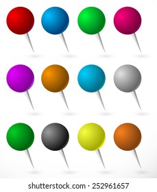 Push pin, thumbtack set with sphere heads. Several colors.