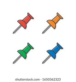 Push Pin Vector Icon Illustration. School And Office Icon