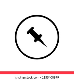 Push pin vector icon, needle symbol. Simple, flat design for web or mobile app