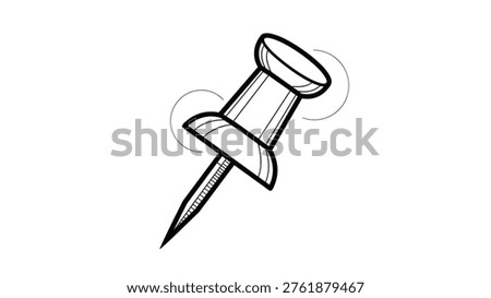 Push pin vector illustration with sharp metal point and plastic head for pinning notes on office cork bulletin board.