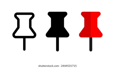 Push Pin Vector. Mark Point Illustration. Line, Solid, and Flat Design Style. Perfect for Web and Mobile Icon.