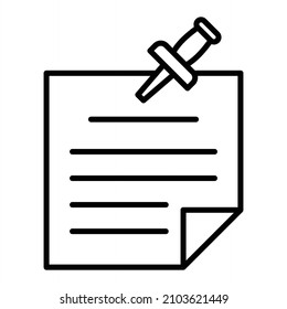 Push Pin Vector Outline Icon Isolated On White Background
