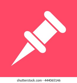 Push Pin white icon on magenta color background. Eps-10.