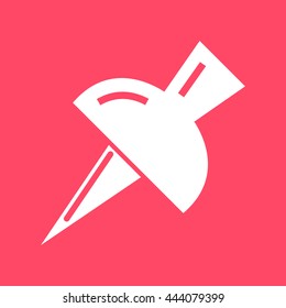 Push Pin white icon on magenta color background. Eps-10.