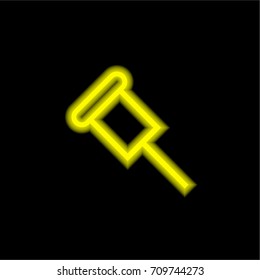 Push pin yellow glowing neon ui ux icon. Glowing sign logo vector