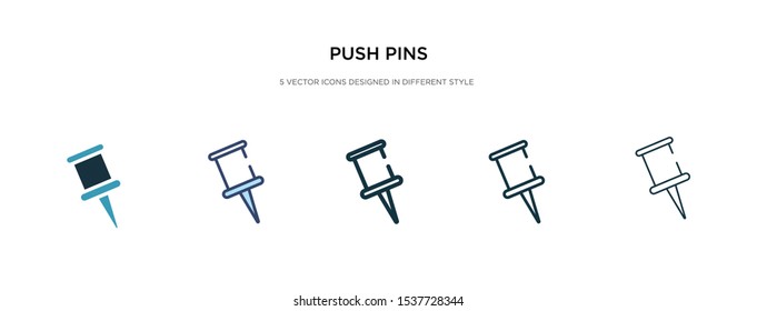 push pins icon in different style vector illustration. two colored and black push pins vector icons designed in filled, outline, line and stroke style can be used for web, mobile, ui