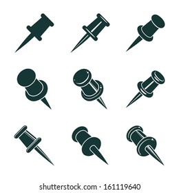 Push pins icons isolated on white background vector set, simplistic symbols vector collections.